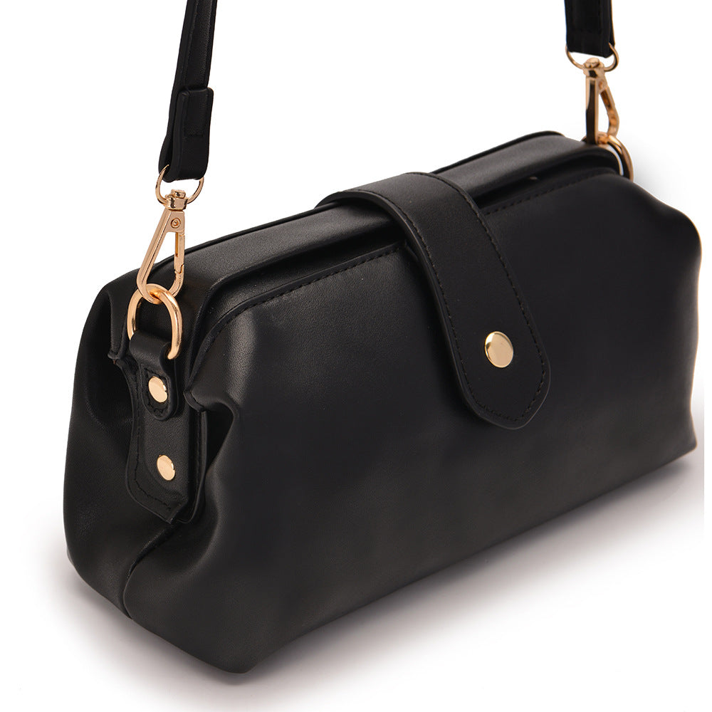 Black Chic Vintage Inspired PU Leather Crossbody Bag - Small Frame Doctor Style Purse with Adjustable Strap 5