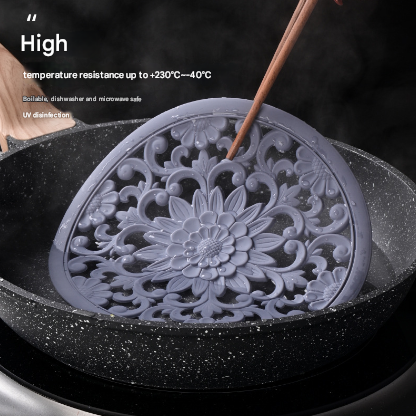 Elegant Floral Silicone Trivet Mat Set (3-Pack, Dark Green) - Heat Resistant, Non-Slip Kitchen Hot Pads & Pot Holders 5