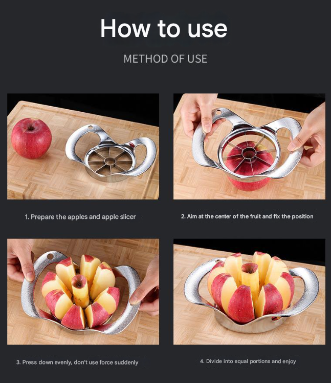 Silver Premium Apple Slicer Corer - Heavy Duty Stainless Steel Fruit Cutter, 12-Slice Divider Kitchen Gadget 4