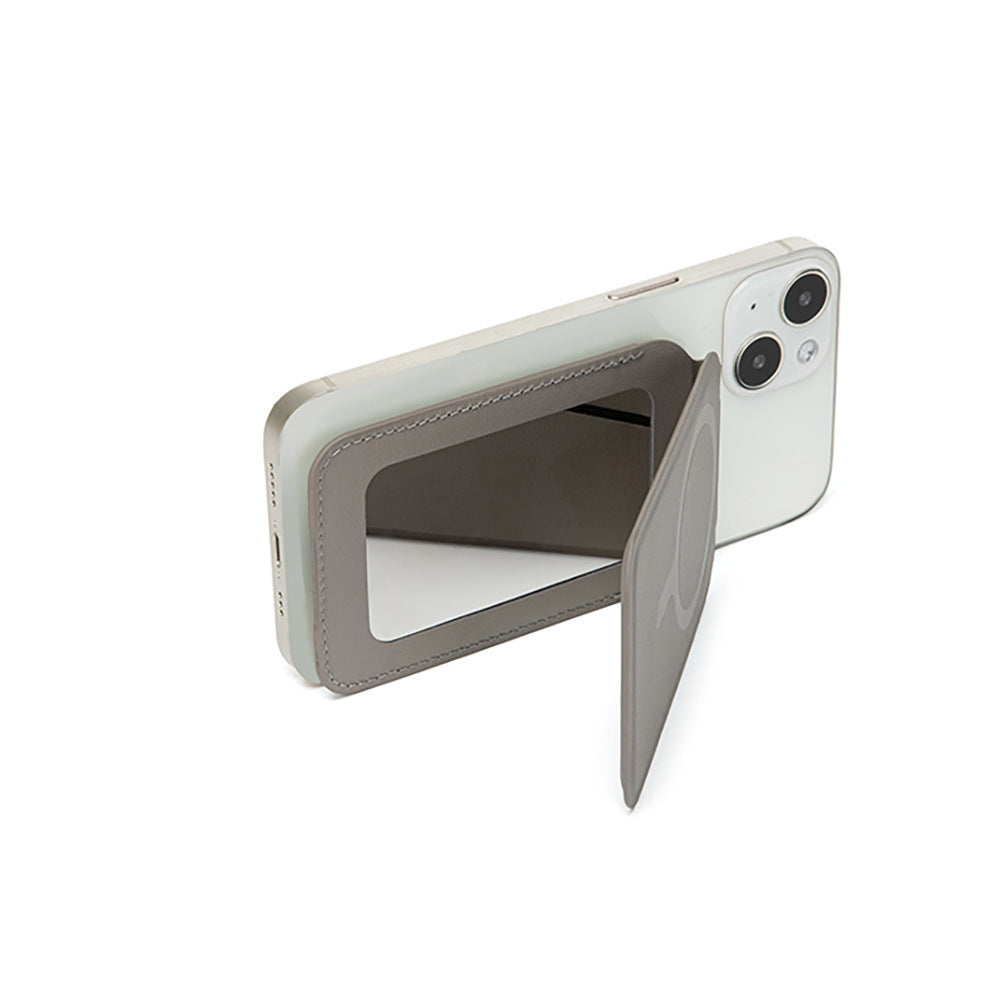 Black Chic MagSafe Wallet with Mirror & Stand - PU Leather Card Holder for iPhone 12-16 Series 4