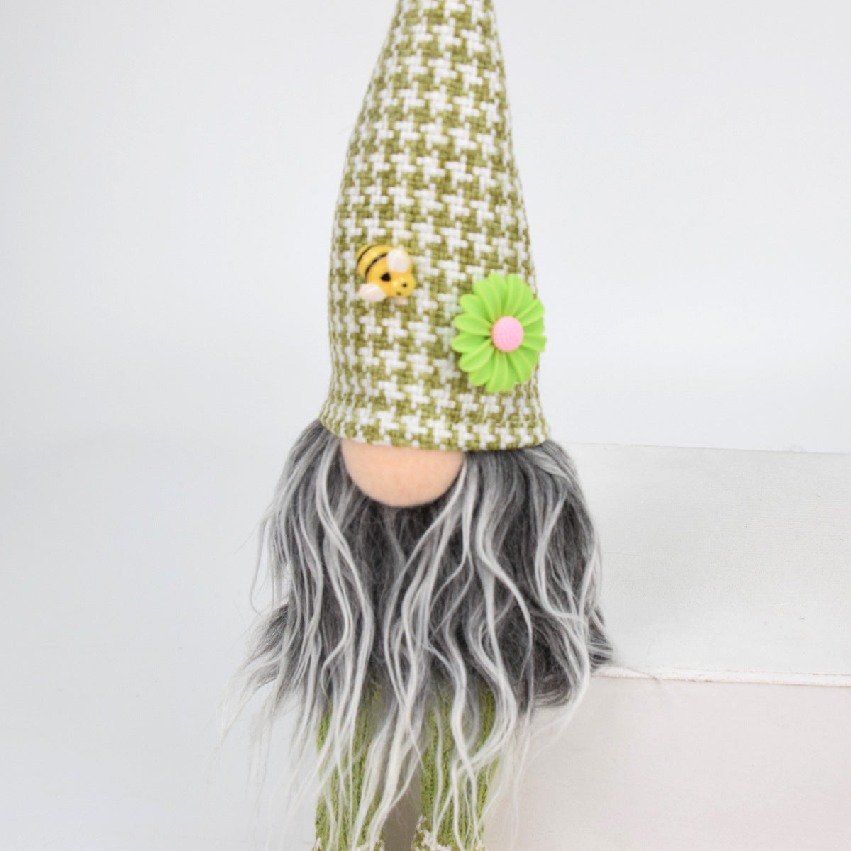 2 Pcs Charming Green Houndstooth Gnome - Plush Faceless Gonk with Long Dangle Legs - Adorable Shelf Sitter Home Decor Accent 3