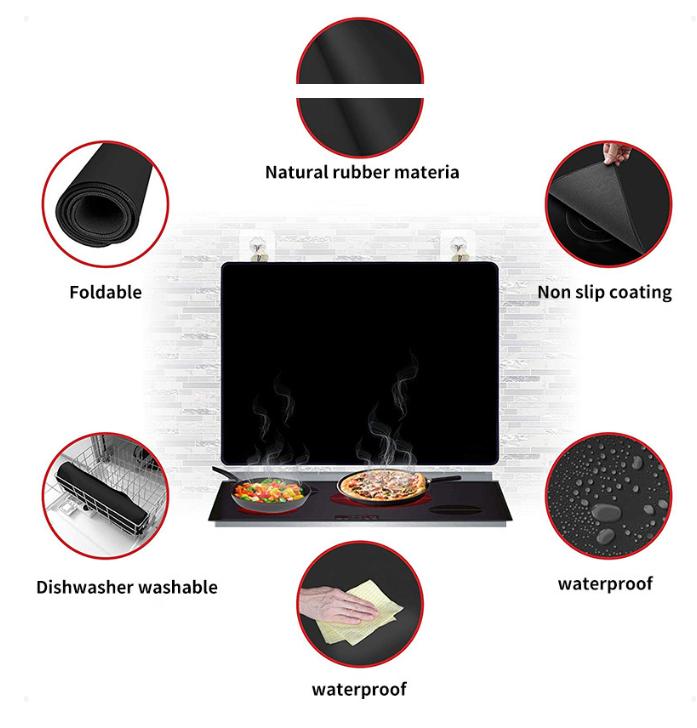 Black Premium Heat Resistant Stovetop Protector Mat - Waterproof, Anti-Slip & Easy Clean Kitchen Guard (61.5x53cm) 3