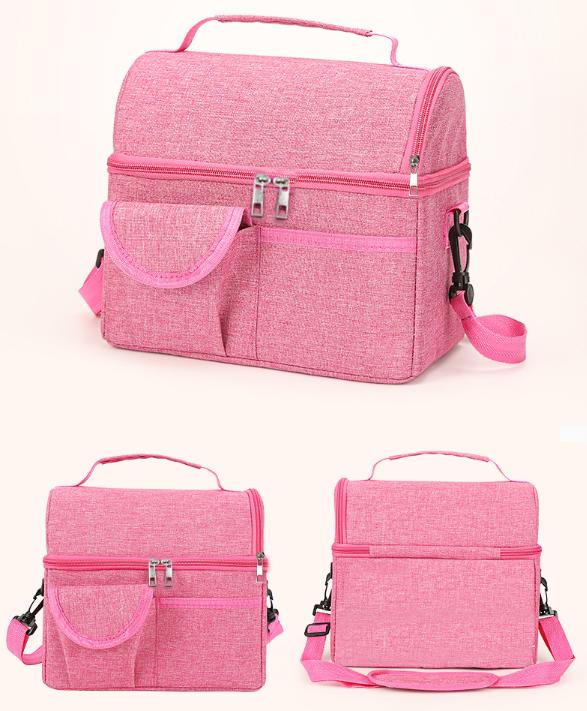 2 Pcs Pink Premium Double Layer Insulated Lunch Bag - 8.4L Thermal Cooler Tote with Shoulder Strap 6