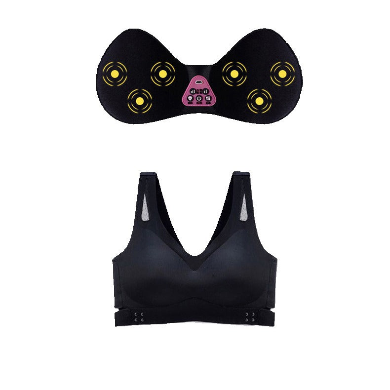 Size XXL Black Wireless Electric Breast Massager Bra - 5 Modes Vibration & 3 Heat Levels for Lifting Comfort & Wellness