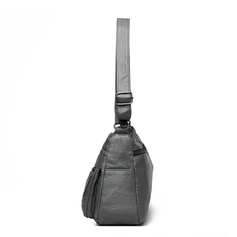 Black Women's Soft Washed PU Leather Crossbody Bag - Multi-Pocket Casual Shoulder Purse for Everyday Organization 3