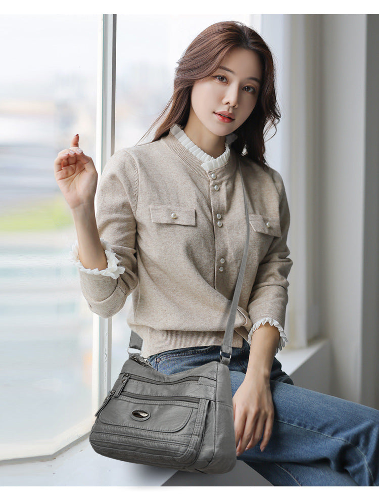 White Women's Soft Washed PU Leather Crossbody Bag - Multi-Pocket Casual Shoulder Purse for Everyday Organization 9