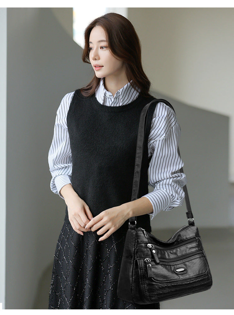 Blue Women's Soft Washed PU Leather Crossbody Bag - Multi-Pocket Casual Shoulder Purse for Everyday Organization 7