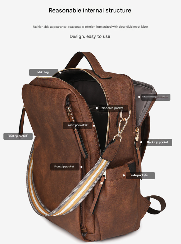 Black Women's Vintage PU Leather Anti-Theft Backpack - Convertible Shoulder Bag & Laptop Rucksack for Travel & Daily Use 7