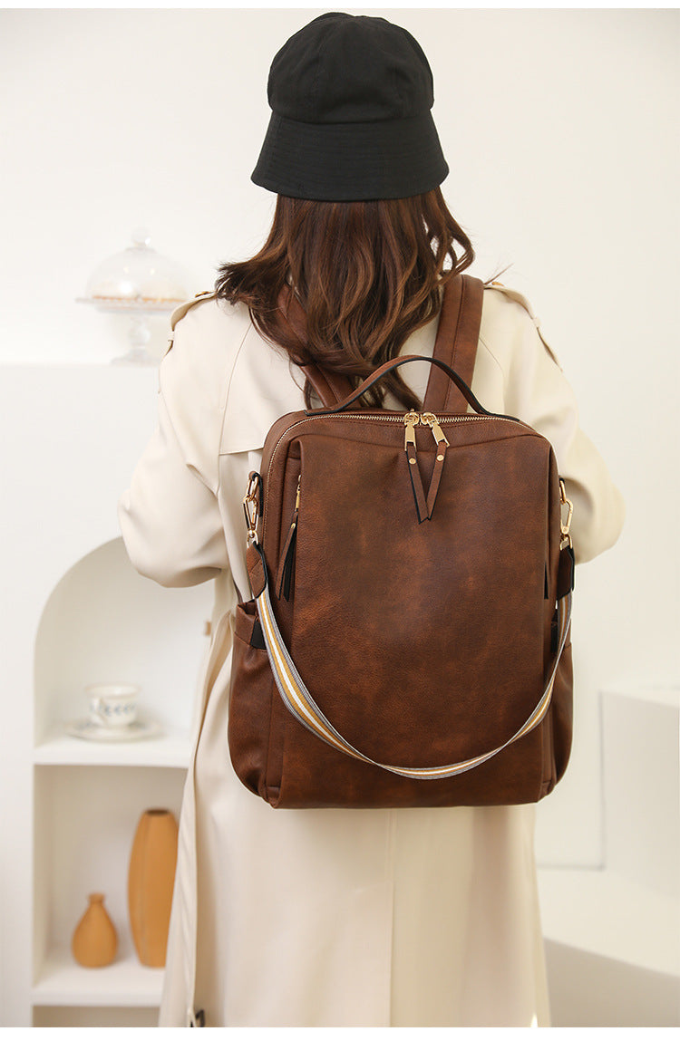 Coffee Women's Vintage PU Leather Anti-Theft Backpack - Convertible Shoulder Bag & Laptop Rucksack for Travel & Daily Use 9