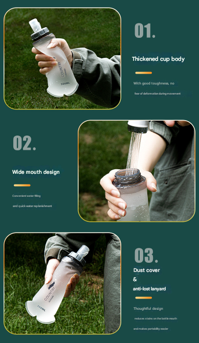 Orange and White Ultra-Lightweight 350ml Soft Running Flask - BPA-Free Collapsible TPU Water Bottle for Hiking, Cycling & Outdoor Sports 5