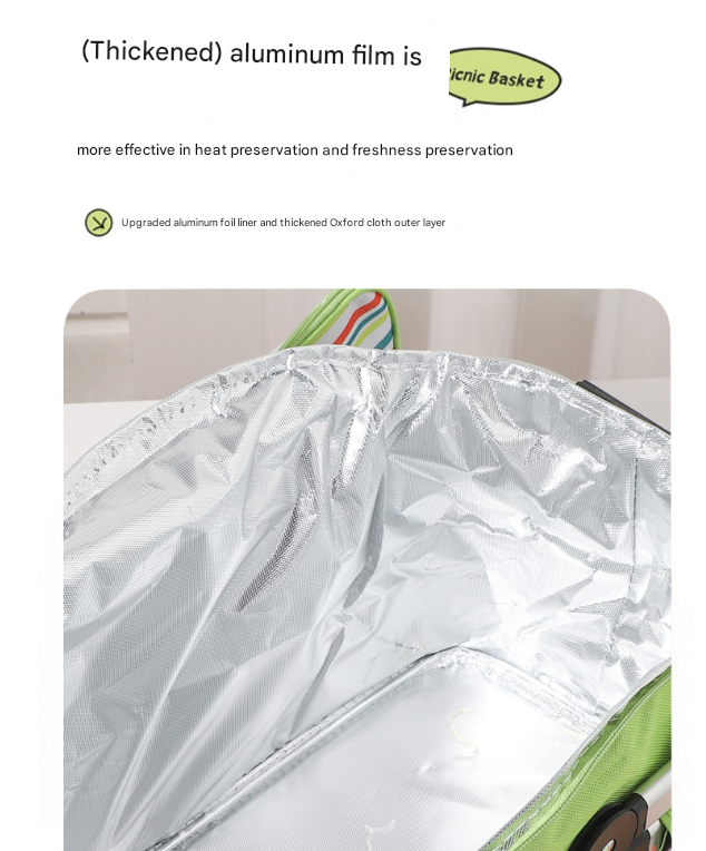 Pink and Floral Pattern Large 27L Foldable Insulated Picnic Basket Cooler Bag - Lightweight Thermal Hamper with Aluminum Handles for Outdoor, Shopping & Camping 5