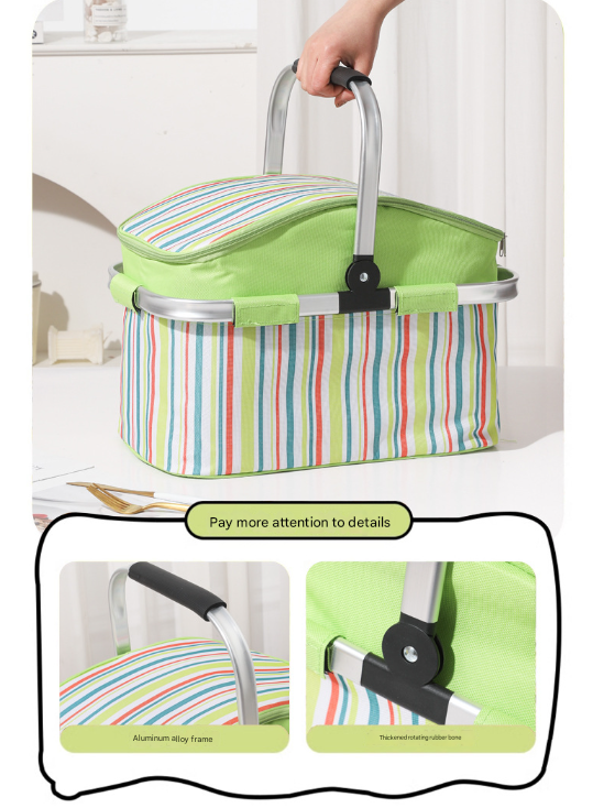 Pink and Floral Pattern Large 27L Foldable Insulated Picnic Basket Cooler Bag - Lightweight Thermal Hamper with Aluminum Handles for Outdoor, Shopping & Camping 7