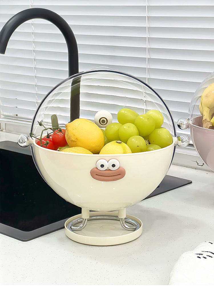 Beige Whimsical Covered Fruit Bowl with Flip Lid & Drainer - Cute Design Snack & Candy Dish for Living Room 8