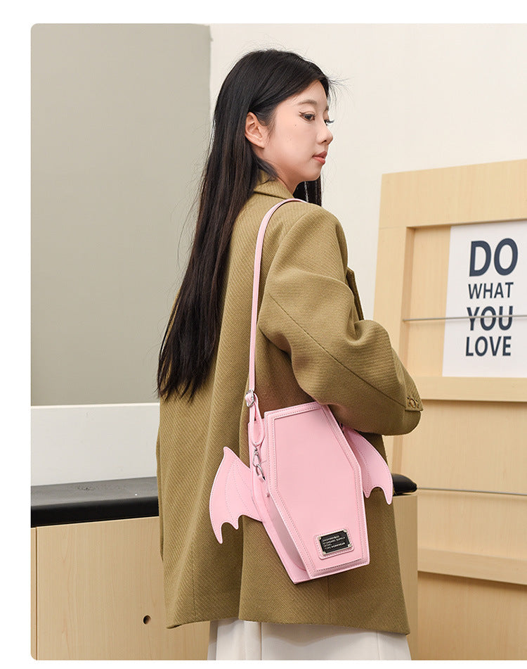 Pink Gothic Coffin Bat Wing Convertible Crossbody Bag - Punk PU Leather Shoulder Purse & Mini Backpack 8