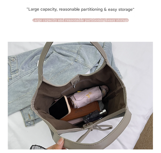 Grey Chic Retro Suede-Finish PU Leather Tote Bag - Large Capacity Shoulder Bag with Tie Accent 4