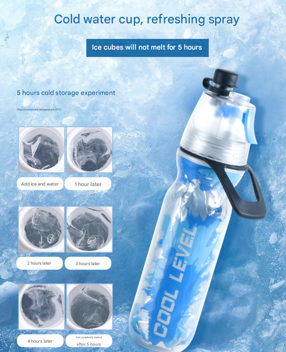 Cyan 500ML Insulated Sports Water Bottle with Cooling Mist - Triple-Layer Design Keeps Drinks Cold for Hours - Portable PE Misting Bottle 6