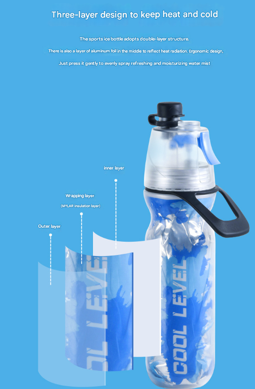 Yellow 500ML Insulated Sports Water Bottle with Cooling Mist - Triple-Layer Design Keeps Drinks Cold for Hours - Portable PE Misting Bottle 5
