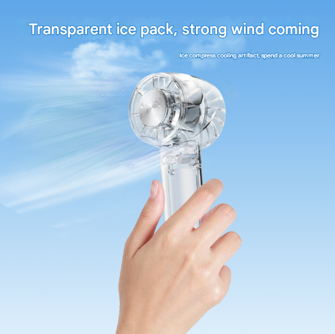 Transparent White Portable Mini Cooling Fan with Semiconductor Ice Compress - USB-C Rechargeable, 3-Speed Turbine & Transparent Design 3