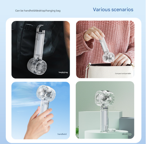Transparent Black Portable Mini Cooling Fan with Semiconductor Ice Compress - USB-C Rechargeable, 3-Speed Turbine & Transparent Design 4
