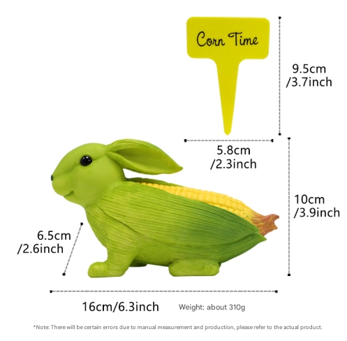 Green And Yellow Whimsical Resin Corn Rabbit Garden Statue - Unique Outdoor Yard Art Figurine with Decorative Sign 3