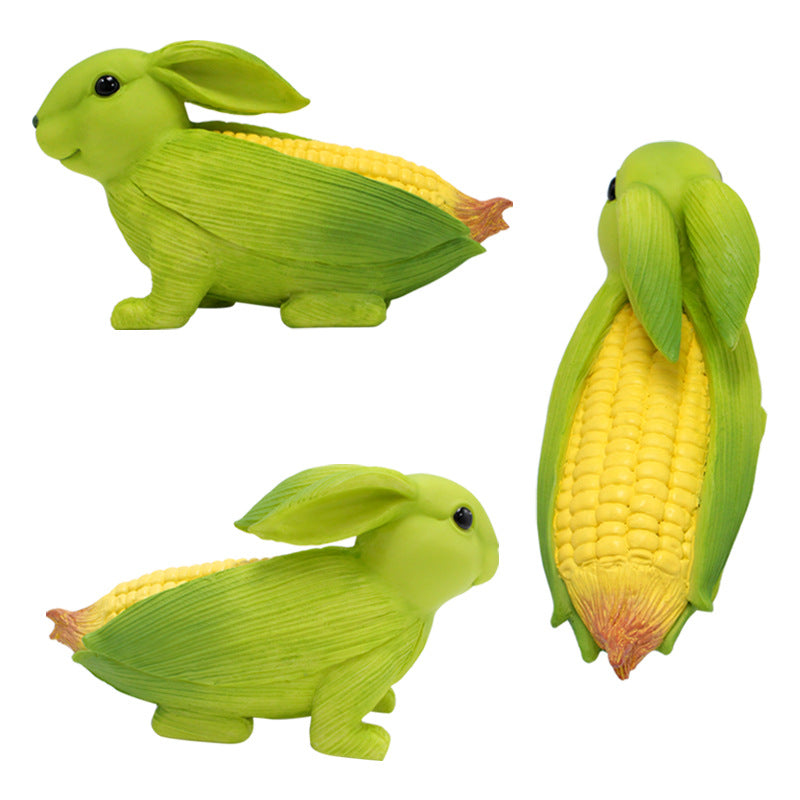 Green And Yellow Whimsical Resin Corn Rabbit Garden Statue - Unique Outdoor Yard Art Figurine with Decorative Sign 4