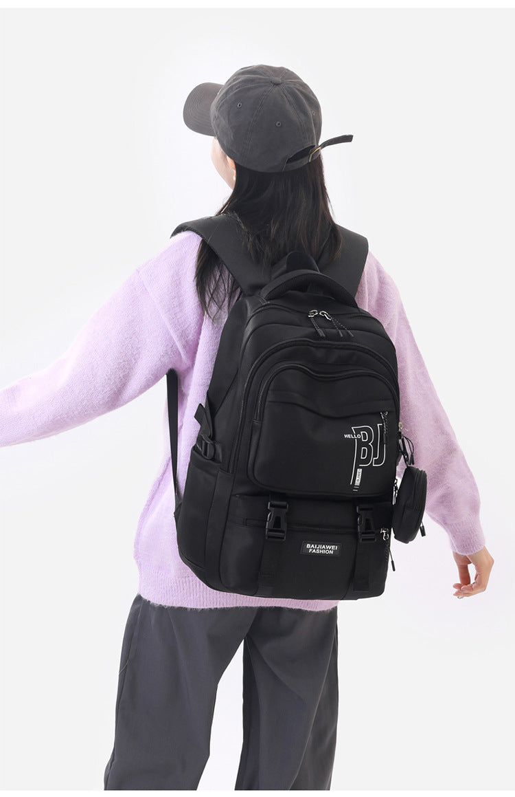 Black Large Capacity Student Backpack - Durable Oxford Cloth School Bag with Laptop Compartment & Multiple Pockets