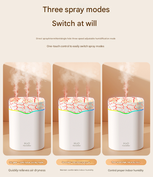 White Volcano Style 2L Cool Mist Humidifier - Triple Nozzle with RGB LED & Quiet Operation 3