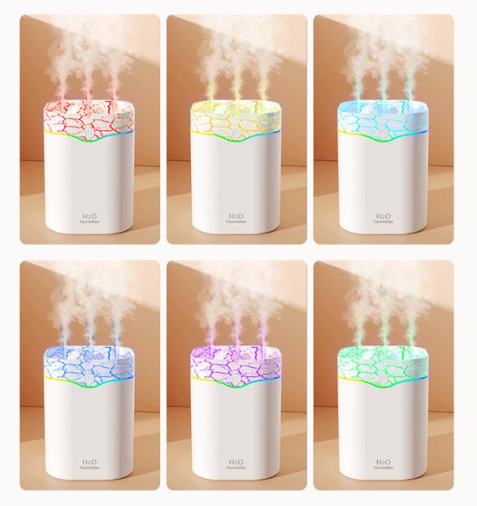 White Volcano Style 2L Cool Mist Humidifier - Triple Nozzle with RGB LED & Quiet Operation 5