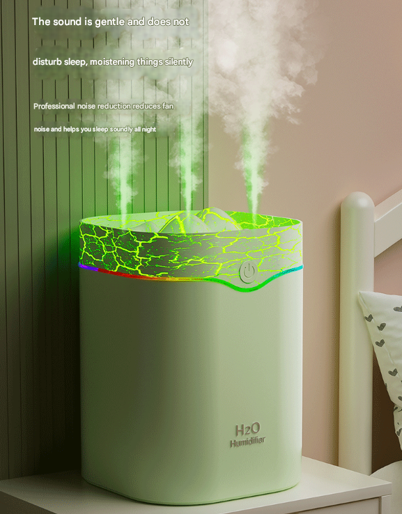 White Volcano Style 2L Cool Mist Humidifier - Triple Nozzle with RGB LED & Quiet Operation 6