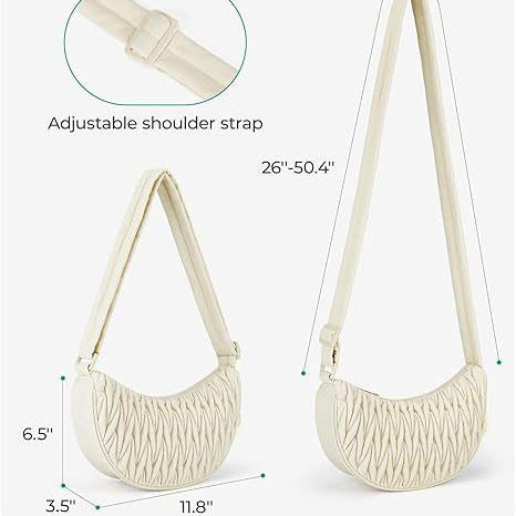 Beige Chic Pleated Crescent Sling Bag - Water-Resistant Lightweight Crossbody & Shoulder Purse 3