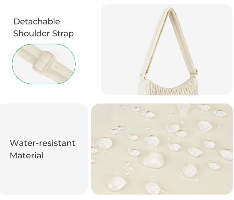 Beige Chic Pleated Crescent Sling Bag - Water-Resistant Lightweight Crossbody & Shoulder Purse 4