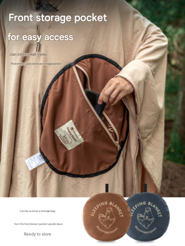 Green Cozy 4-in-1 Wearable Fleece Poncho Sleeping Bag - Multifunctional Camping Blanket with Detachable Hood 4