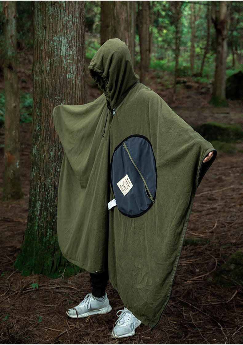 Green Cozy 4-in-1 Wearable Fleece Poncho Sleeping Bag - Multifunctional Camping Blanket with Detachable Hood 9