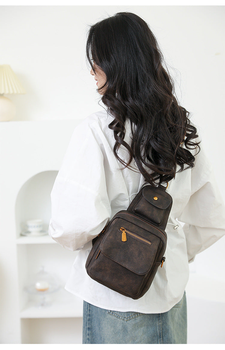 Black Stylish PU Leather Sling Crossbody Bag for Women - Multi-Pocket Chest Pack with Adjustable Wide Strap 7