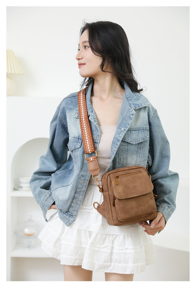 Brown Stylish PU Leather Sling Crossbody Bag for Women - Multi-Pocket Chest Pack with Adjustable Wide Strap 6