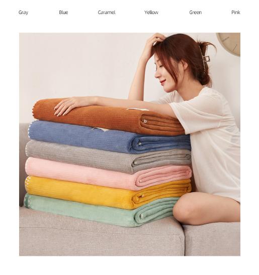 200*230CM Blue Ultra-Soft Dual-Sided Waffle & Plush Fleece Blanket - Large Cozy Throw for Bed & Sofa