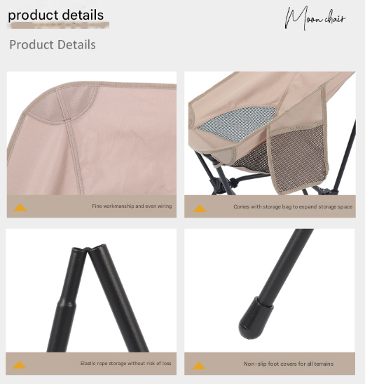 Khaki Lightweight Portable Camping Chair - Adjustable Height Folding Moon Chair with Breathable Mesh & Carry Bag for Outdoor, Beach, Fishing 4