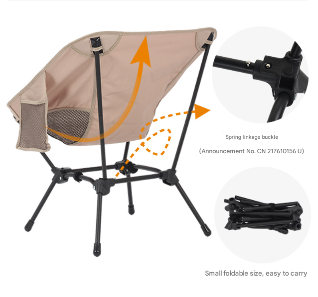 Black Lightweight Portable Camping Chair - Adjustable Height Folding Moon Chair with Breathable Mesh & Carry Bag for Outdoor, Beach, Fishing 3