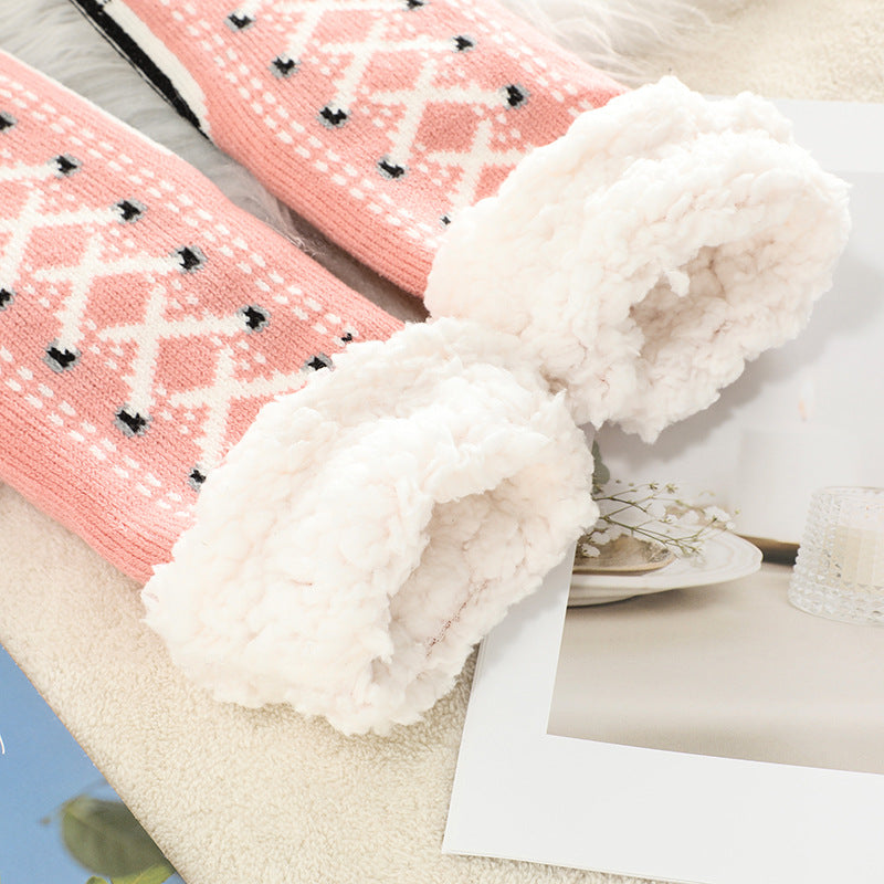2 Pcs Pink Women's Ultra Soft Sherpa Lined Slipper Socks - Cozy Warm Non-Slip Gripper Home Socks 3