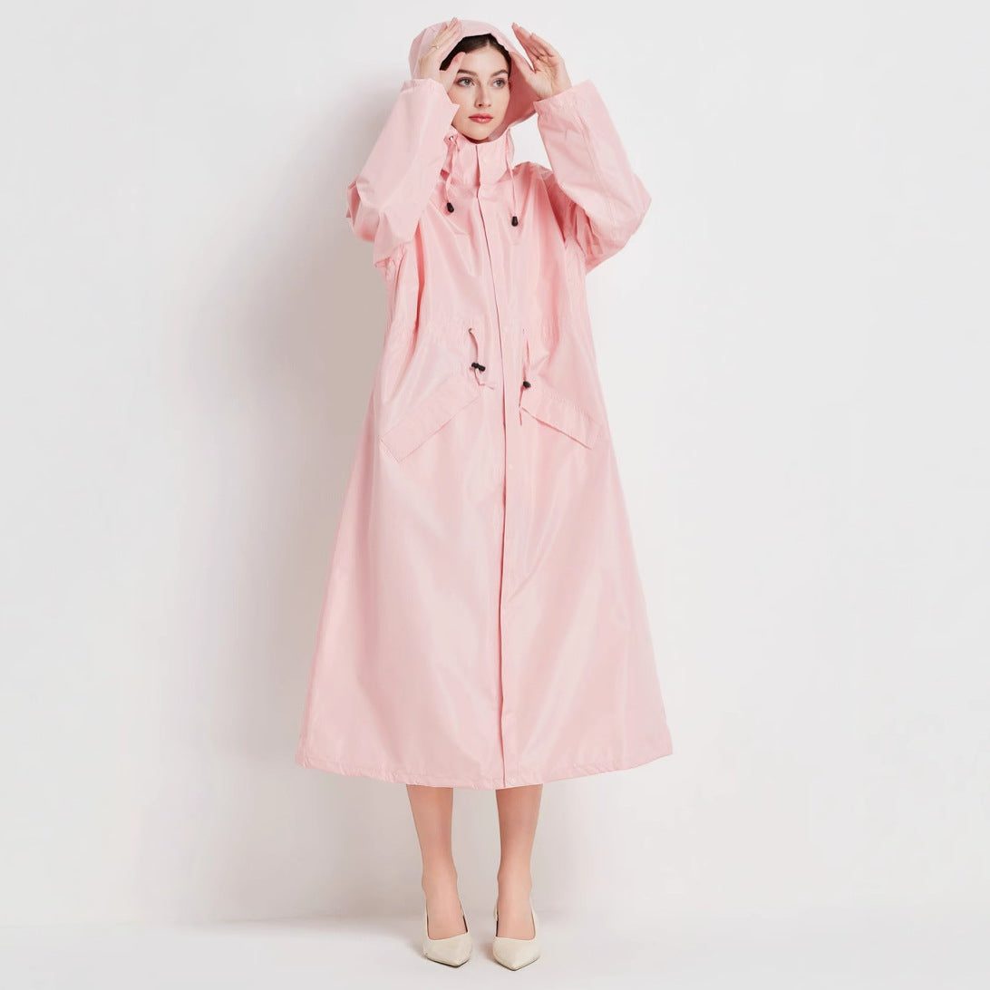 Size M Pink Women's Chic Lightweight Waterproof Raincoat - Long Hooded Packable Rain Jacket with Pouch 5