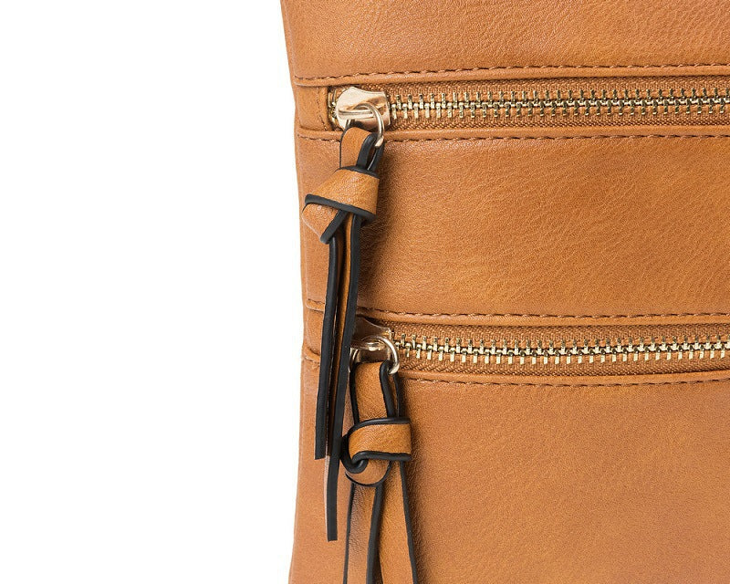 Brown Compact Women's Crossbody Bag - Adjustable Strap, Double Zipper Closure, 18x21cm Lightweight PU Leather Shoulder Bag 5