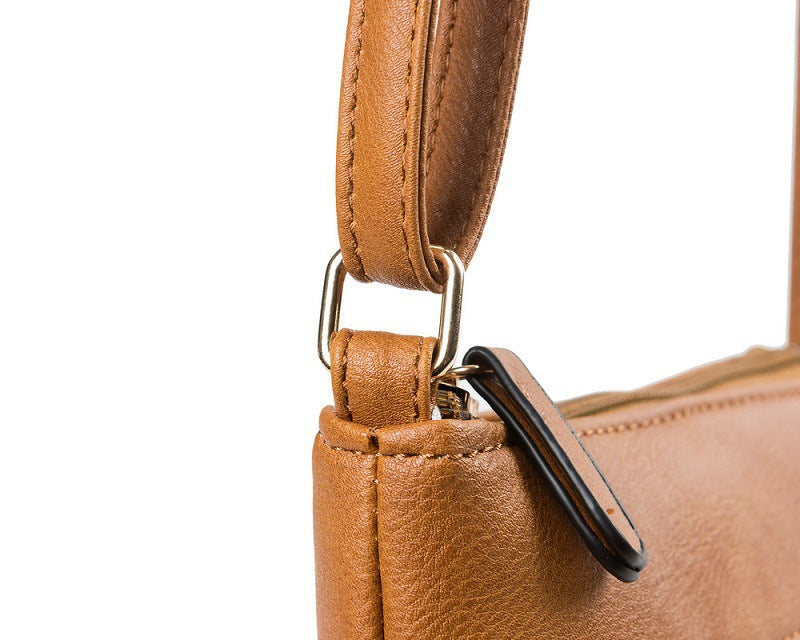 Brown Compact Women's Crossbody Bag - Adjustable Strap, Double Zipper Closure, 18x21cm Lightweight PU Leather Shoulder Bag 6