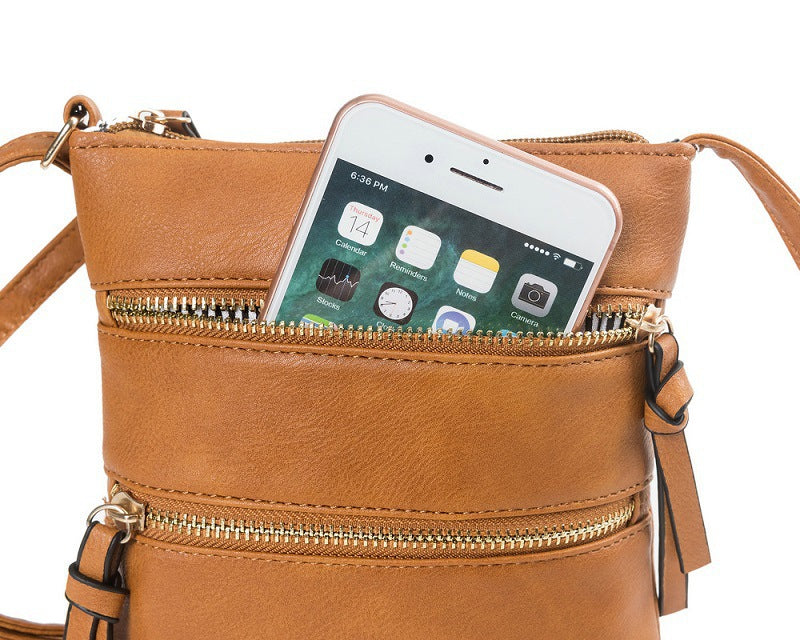 Brown Compact Women's Crossbody Bag - Adjustable Strap, Double Zipper Closure, 18x21cm Lightweight PU Leather Shoulder Bag 7