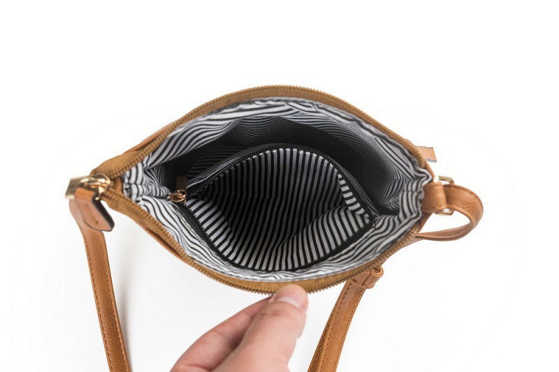 Brown Compact Women's Crossbody Bag - Adjustable Strap, Double Zipper Closure, 18x21cm Lightweight PU Leather Shoulder Bag 8