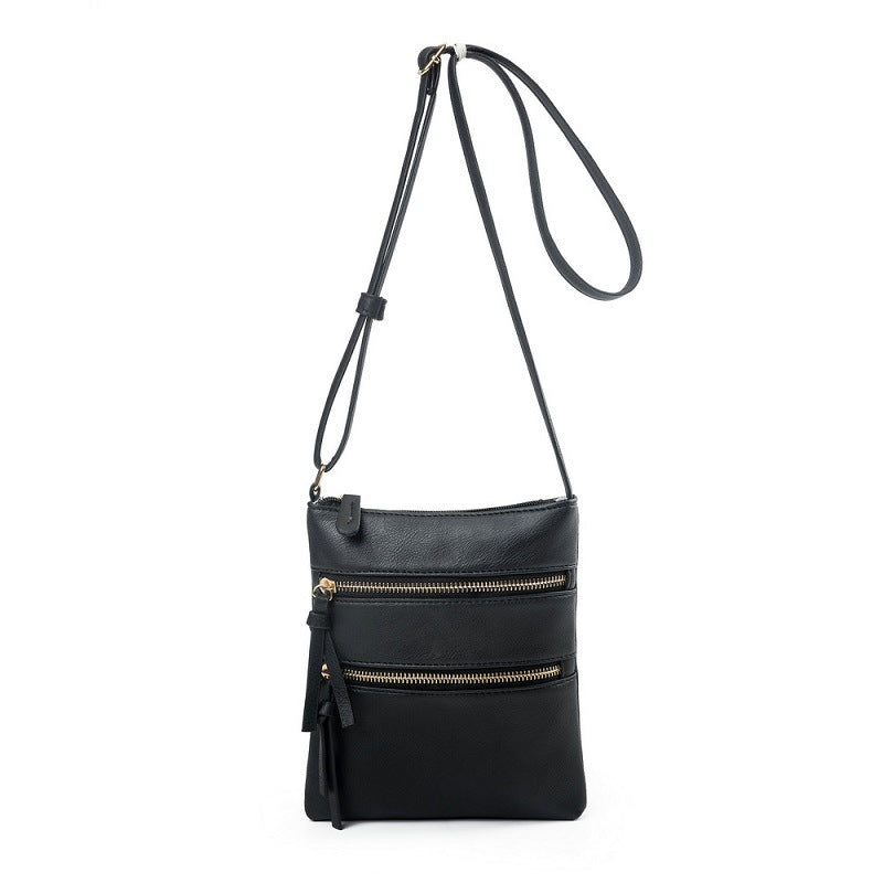 Black Compact Women's Crossbody Bag - Adjustable Strap, Double Zipper Closure, 18x21cm Lightweight PU Leather Shoulder Bag 3