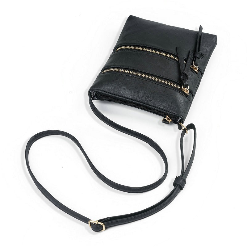 Black Compact Women's Crossbody Bag - Adjustable Strap, Double Zipper Closure, 18x21cm Lightweight PU Leather Shoulder Bag 4