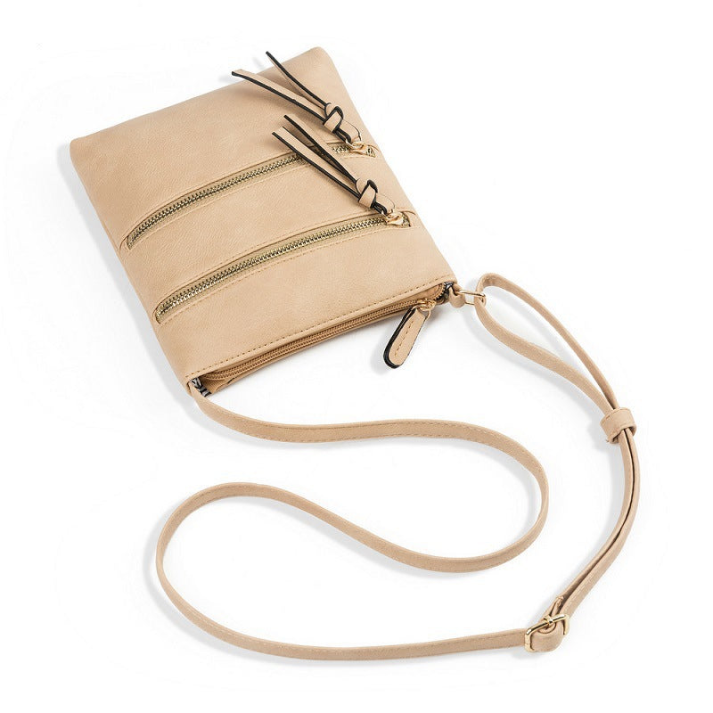 Light khaki Compact Women's Crossbody Bag - Adjustable Strap, Double Zipper Closure, 18x21cm Lightweight PU Leather Shoulder Bag 3
