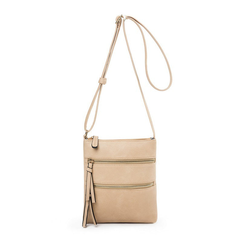 Light khaki Compact Women's Crossbody Bag - Adjustable Strap, Double Zipper Closure, 18x21cm Lightweight PU Leather Shoulder Bag 4