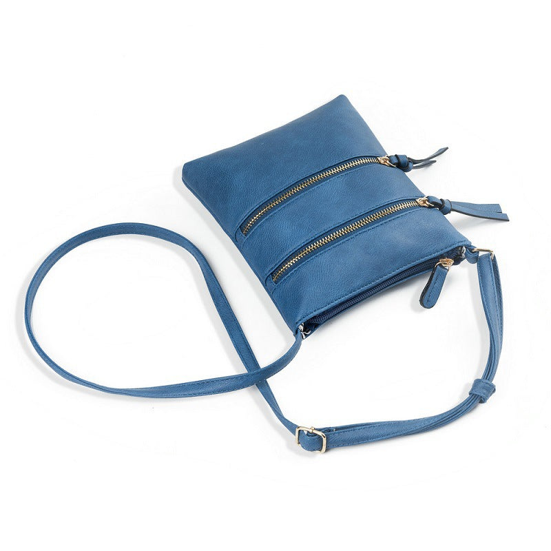 Dark Blue Compact Women's Crossbody Bag - Adjustable Strap, Double Zipper Closure, 18x21cm Lightweight PU Leather Shoulder Bag 3