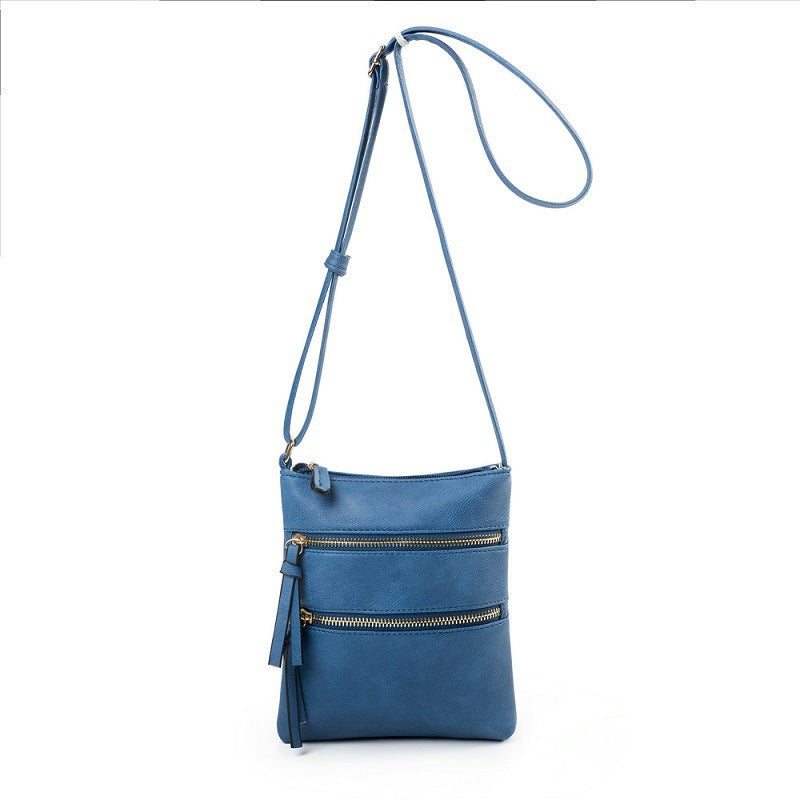 Dark Blue Compact Women's Crossbody Bag - Adjustable Strap, Double Zipper Closure, 18x21cm Lightweight PU Leather Shoulder Bag 4